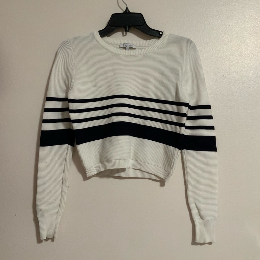 LUCY PARIS White and Navy Cropped Sweater
